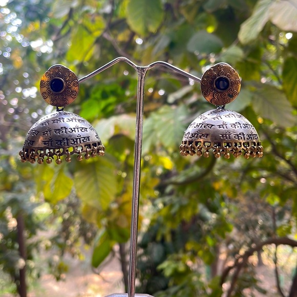 Brass oxidised jhumkas | handmade - Picture 7 of 9